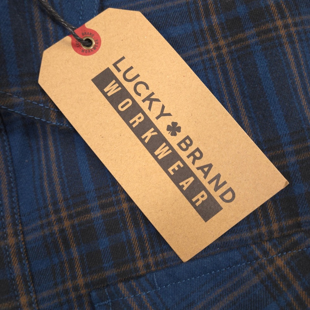 Lucky Brand Workwear Heavyweight Flannel Shirt Mens M Blue Plaid Performance NEW - Picture 8 of 9